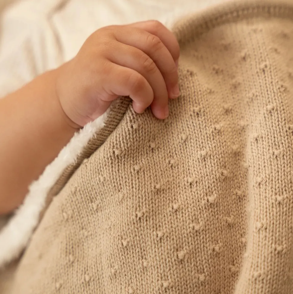 Gebreid wiegdeken - fleece - Beige - Essentials