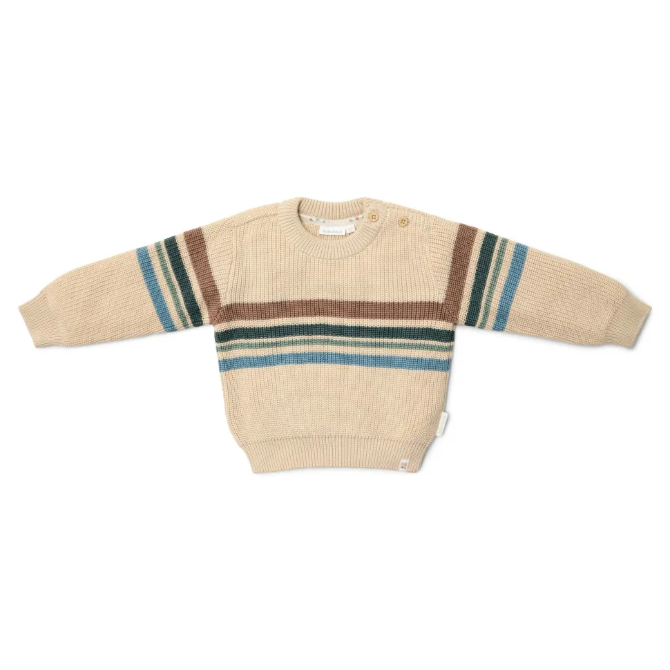 Gebreide trui - Zand - Forest Friends - Stripe